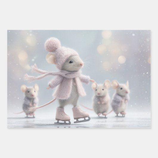 Wrapping Decoupage Paper Ice Skating Mice (Voorkant 2)