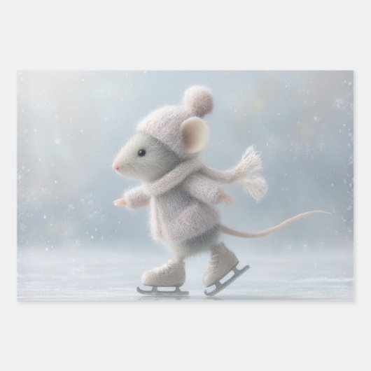 Wrapping Decoupage Paper Ice Skating Mice (Voorkant)