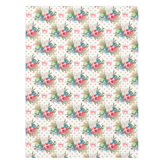 Wrapping met kerstcadeaus Gold Snowflakes Tafelkleed (Voorkant)