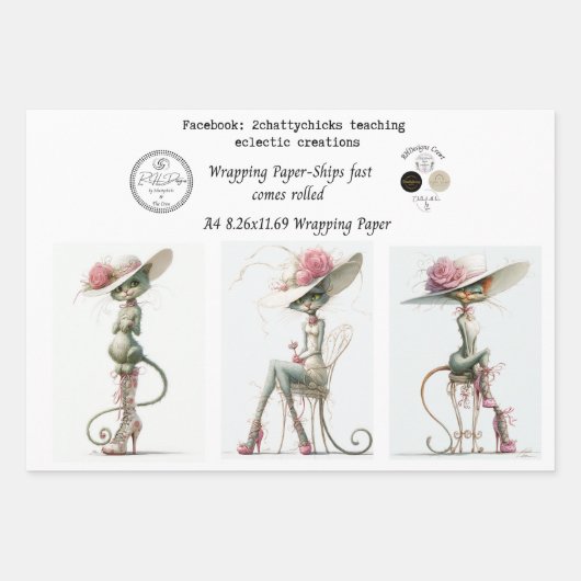 Wrapping Paper 9 A4 Designs Whimsical Cats Deco (Voorkant 3)