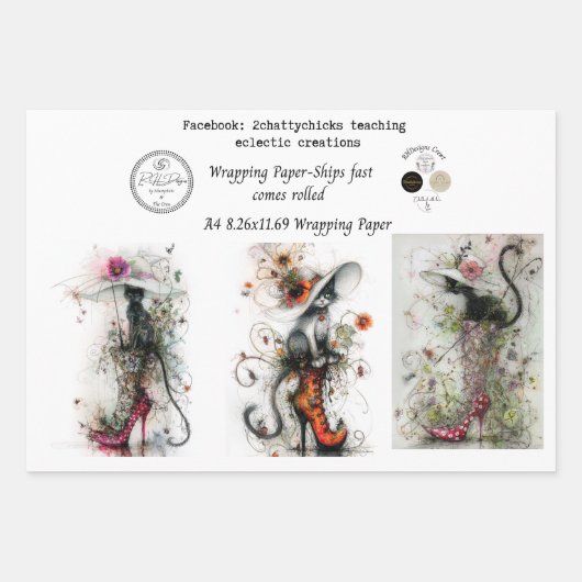 Wrapping Paper 9 A4 Designs Whimsical Cats Deco (Voorkant)