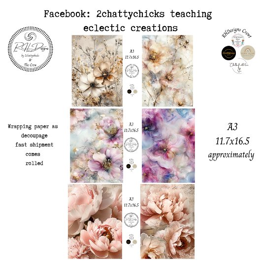 Wrapping Paper A3 Floral Designs Decoupage Paper