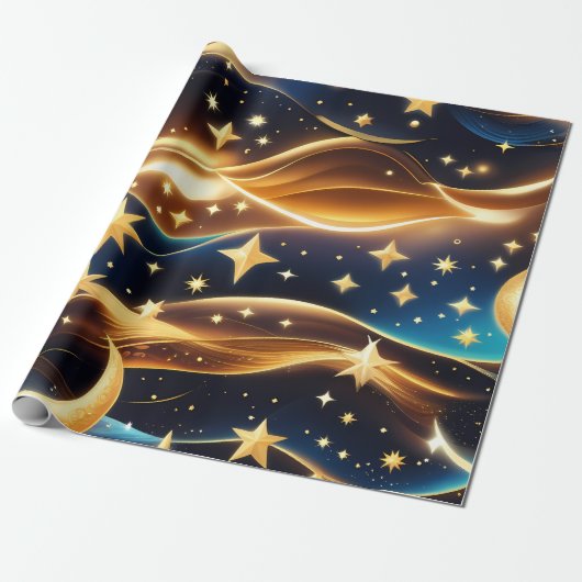 Wrapping Paper - Amber Celestial Moon Cadeaupapier (Uitgerold)