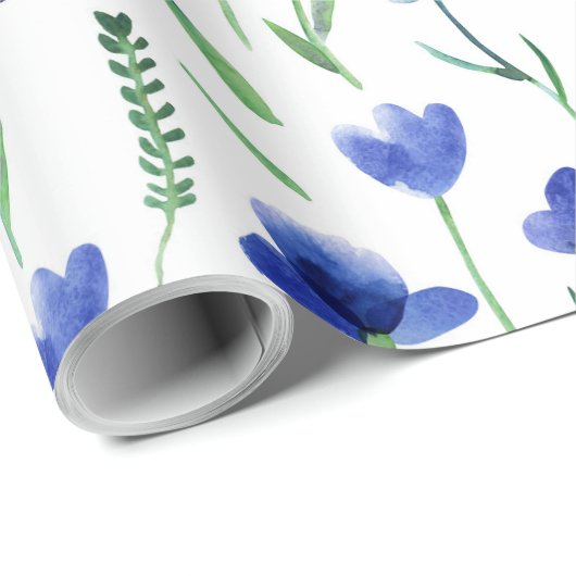 Wrapping Paper - Blue Flowers Cadeaupapier (Rol Hoek)