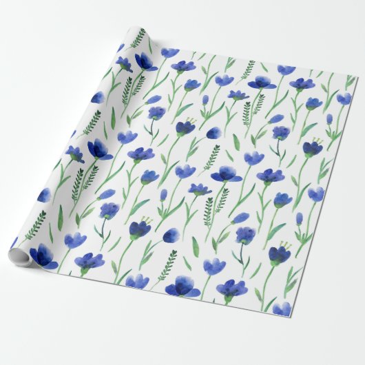 Wrapping Paper - Blue Flowers Cadeaupapier (Uitgerold)