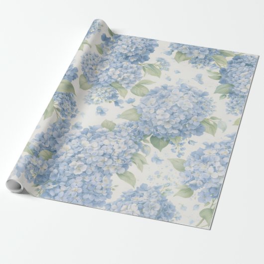Wrapping Paper | Blue Hydrangea Flowers Gift Wrap Cadeaupapier (Uitgerold)