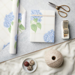 Wrapping Paper | Blue Hydrangea | Luxe Ivory Plaid Cadeaupapier