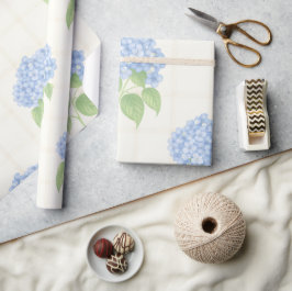 Wrapping Paper | Blue Hydrangea | Luxe Ivory Plaid Cadeaupapier