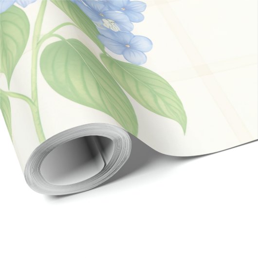 Wrapping Paper | Blue Hydrangea | Luxe Ivory Plaid Cadeaupapier (Rol Hoek)
