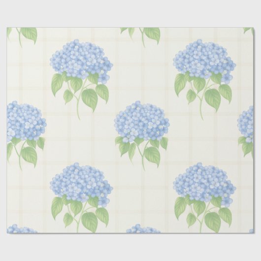 Wrapping Paper | Blue Hydrangea | Luxe Ivory Plaid Cadeaupapier (Vlak)