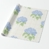 Wrapping Paper | Blue Hydrangea | Luxe Ivory Plaid Cadeaupapier (Uitgerold)