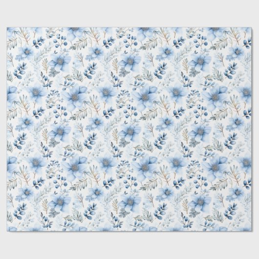 Wrapping Paper - Blue Winter Floral Pattern Cadeaupapier (Vlak)
