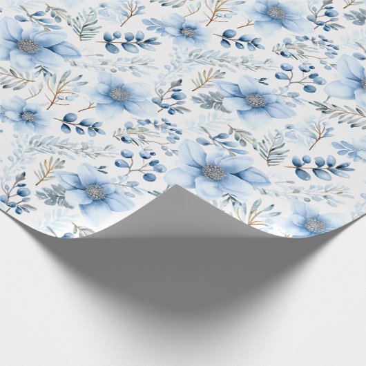 Wrapping Paper - Blue Winter Floral Pattern Cadeaupapier (Hoek)