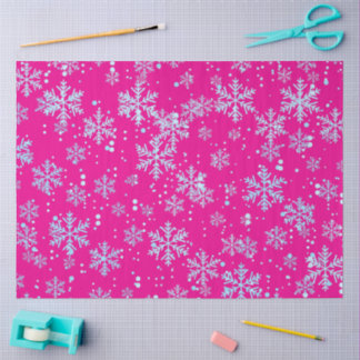Wrapping Paper, Bright Fuchsia Snowflakes Tissuepapier