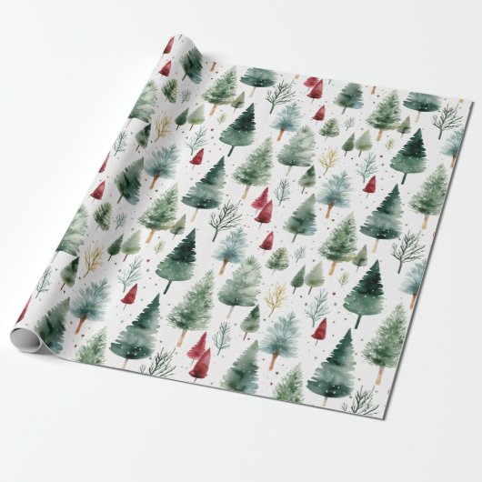 Wrapping Paper Christmas Modern Winter Trees Cadeaupapier (Uitgerold)