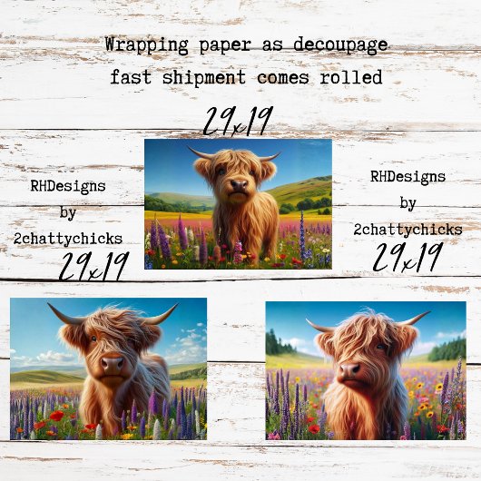 Wrapping Paper Decoupage 3 Highland Cow Designs 