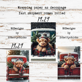 Wrapping Paper Decoupage 3 Highland Cow Set 