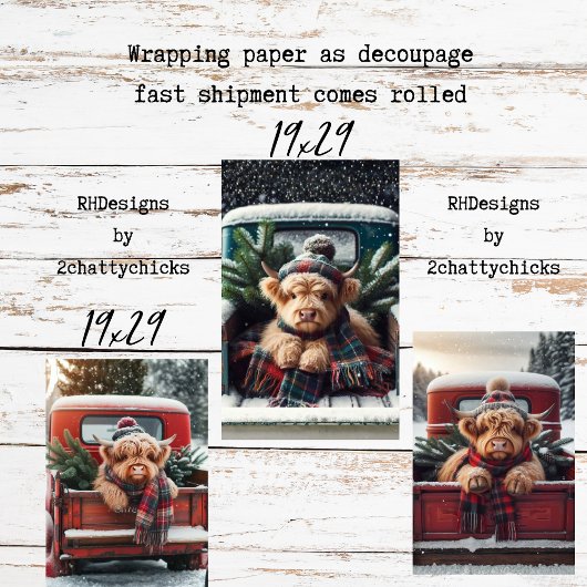 Wrapping Paper Decoupage 3 Highland Cow Set 