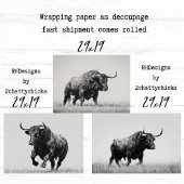 Wrapping Paper Decoupage Black White Bulls Western