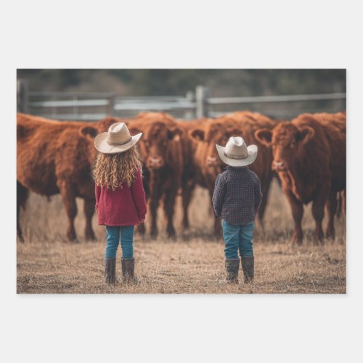 Wrapping Paper Decoupage Farm Kids & Cattle  (Voorkant 2)