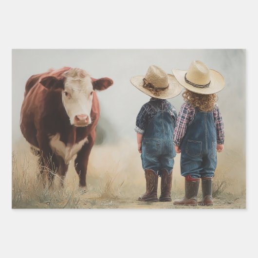 Wrapping Paper Decoupage Farm Kids & Cattle  (Voorkant)