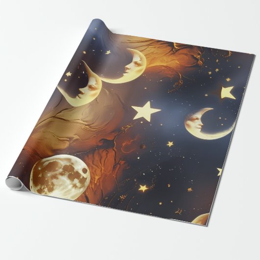 Wrapping Paper Dreamy Fiery Orange Celestial Cadeaupapier (Uitgerold)