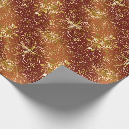 Wrapping Paper - Elegant Copper Gold Florals Cadeaupapier (Hoek)