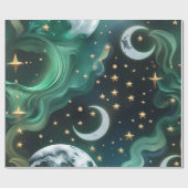 Wrapping Paper - Emerald Green Celestial Moon Cadeaupapier (Vlak)