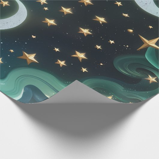 Wrapping Paper - Emerald Green Celestial Moon Cadeaupapier (Hoek)
