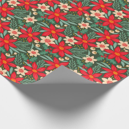 Wrapping paper for Christmas with red poinsettia. Cadeaupapier (Hoek)