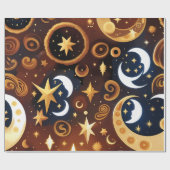 Wrapping Paper -Golden Ochre Celestial Moon Patten Cadeaupapier (Vlak)