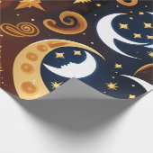 Wrapping Paper -Golden Ochre Celestial Moon Patten Cadeaupapier (Hoek)