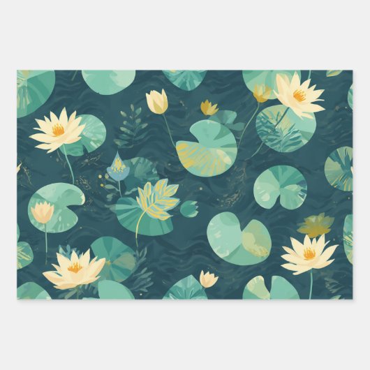Wrapping Paper GreenLilyPad Set of 3 Flatwrap (Voorkant 3)