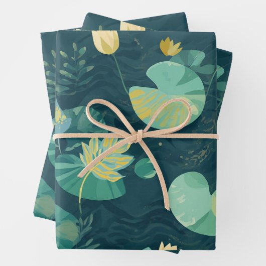 Wrapping Paper GreenLilyPad Set of 3 Flatwrap (In situ)