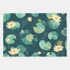 Wrapping Paper GreenLilyPad Set of 3 Flatwrap