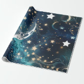 Wrapping Paper – Icy Blue Moon Phases Cadeaupapier (Uitgerold)