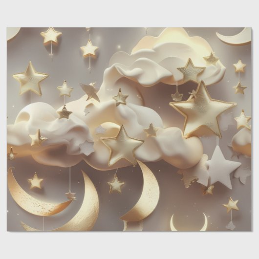 Wrapping Paper – Luxury Creamy Celestial Moon Gift Cadeaupapier (Vlak)
