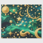 Wrapping Paper – Luxury Emerald Celestial Moon  Cadeaupapier (Vlak)