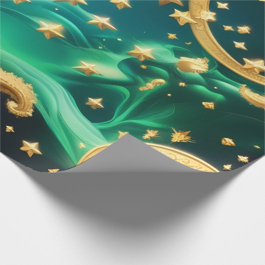 Wrapping Paper – Luxury Emerald Celestial Moon  Cadeaupapier (Hoek)