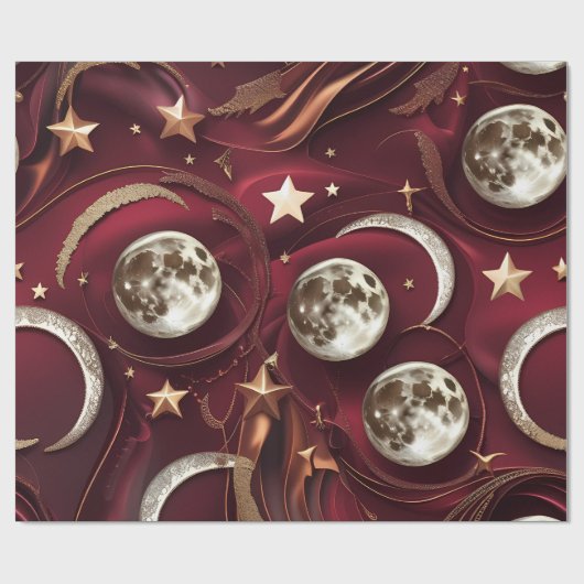 Wrapping Paper – Luxury Garnet Red Celestial Moon  Cadeaupapier (Vlak)