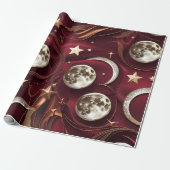 Wrapping Paper – Luxury Garnet Red Celestial Moon  Cadeaupapier (Uitgerold)