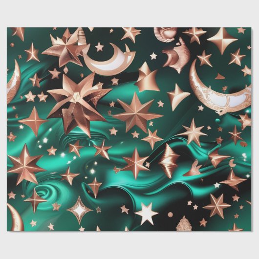 Wrapping Paper – Luxury Malachite Green Celestial  Cadeaupapier (Vlak)