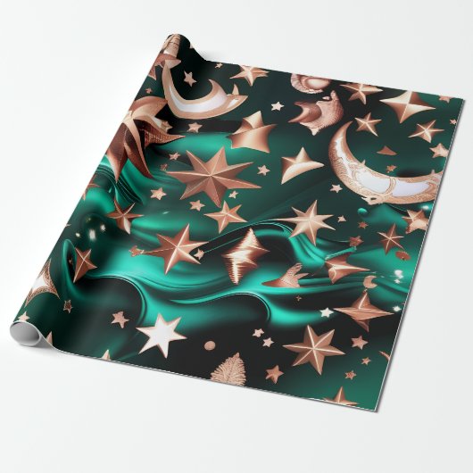 Wrapping Paper – Luxury Malachite Green Celestial  Cadeaupapier (Uitgerold)