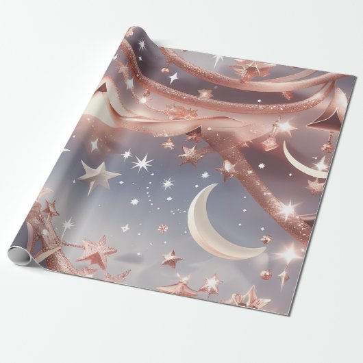 Wrapping Paper – Luxury Marble White Celestial Moo Cadeaupapier (Uitgerold)