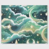 Wrapping Paper – Luxury Mint Green Celestial Moon Cadeaupapier (Vlak)