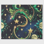 Wrapping Paper – Luxury Obsidian Black Celestial  Cadeaupapier (Vlak)