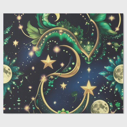 Wrapping Paper – Luxury Obsidian Black Celestial Cadeaupapier (Vlak)