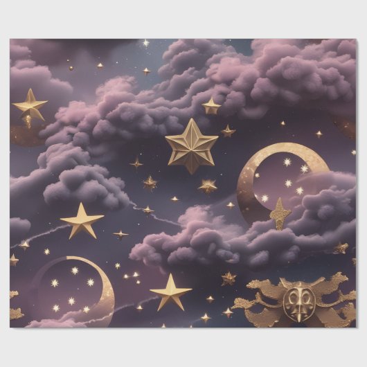 Wrapping Paper - Luxury Smoky Plum Celestial Moon Cadeaupapier (Vlak)