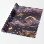 Wrapping Paper - Luxury Smoky Plum Celestial Moon Cadeaupapier (Uitgerold)