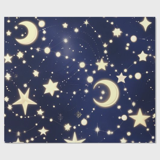 Wrapping Paper – Luxury Velvet Navy Celestial Moon Cadeaupapier (Vlak)